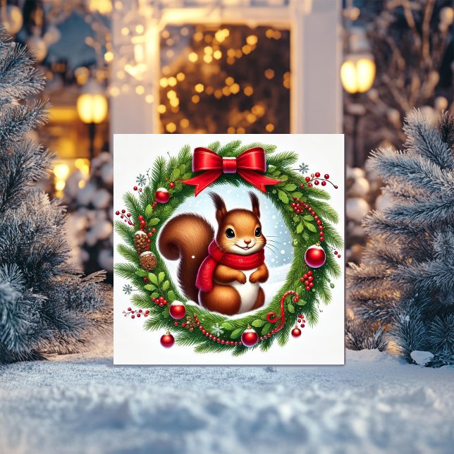 Delightful Squirrel in Christmas Wreath Holiday Card (Creator Uploaded)