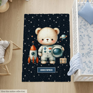 Delightful Teddy Bear Astronaut Rug for Nursery