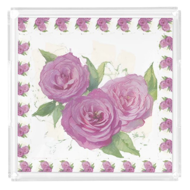 Delightful tray full of handpainted sterling roses (Front)