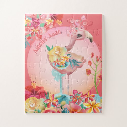 Delightful Tropical Flamingo Pink Kids Jigsaw Puzzle