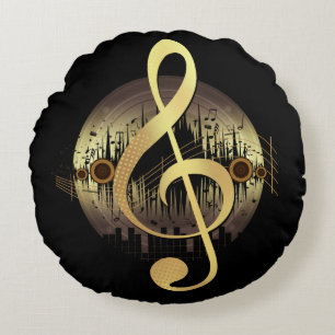 Delightful Tune - Gold Round Pillow