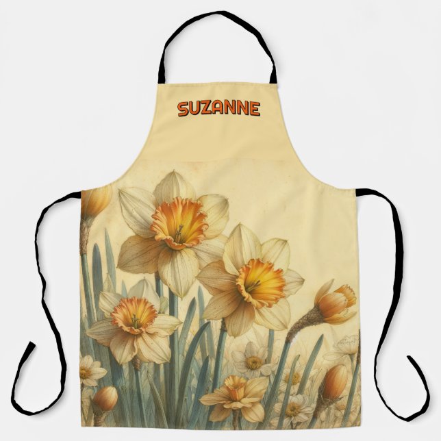 Delightful Vintage Daffodils Personalized Apron (Front)