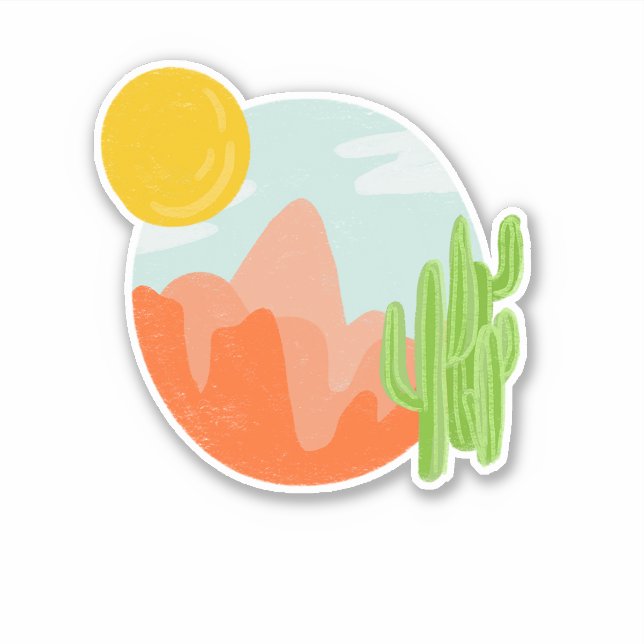 Delightful West - Red Mountains Cacti and Sun Land Sticker (Front)