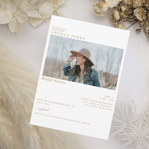 Delightful White Gold Text Photo Bridal Shower Invitation