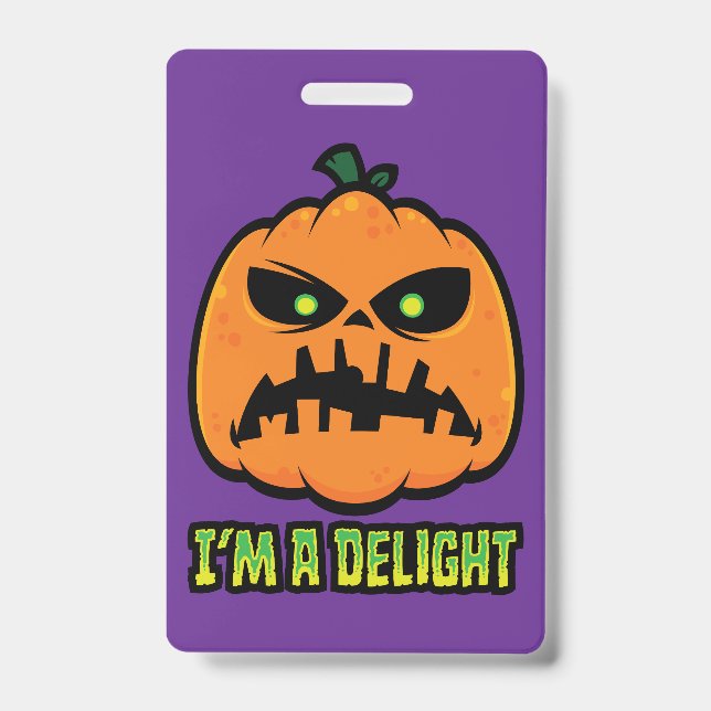 Delightfully Grumpy Jack-O-Lantern Pumpkin Badge (Front)