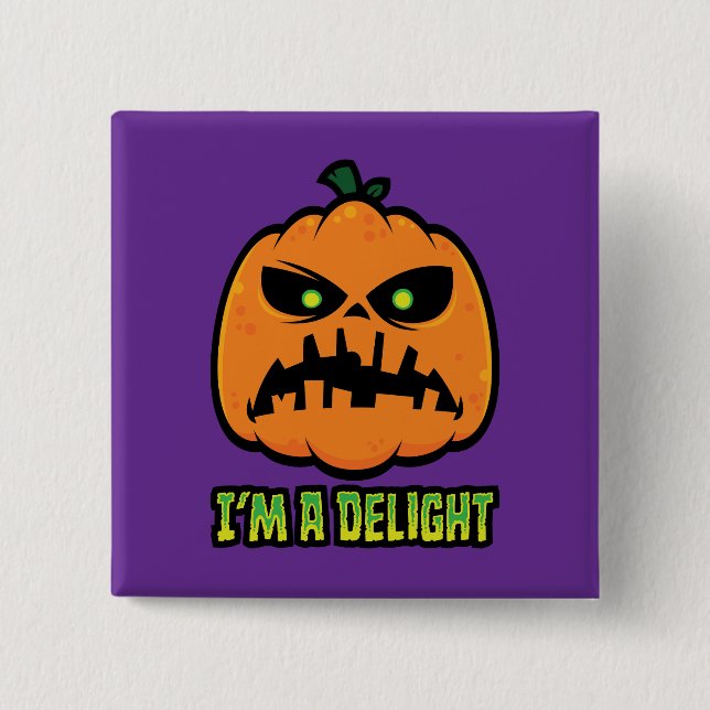 Delightfully Grumpy Jack-O-Lantern Pumpkin Button (Front)