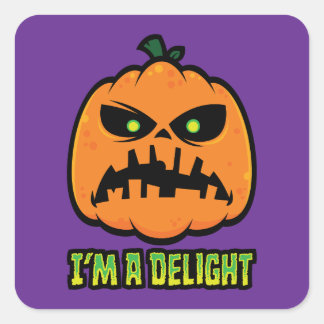 Delightfully Grumpy Jack-O-Lantern Pumpkin Square Sticker