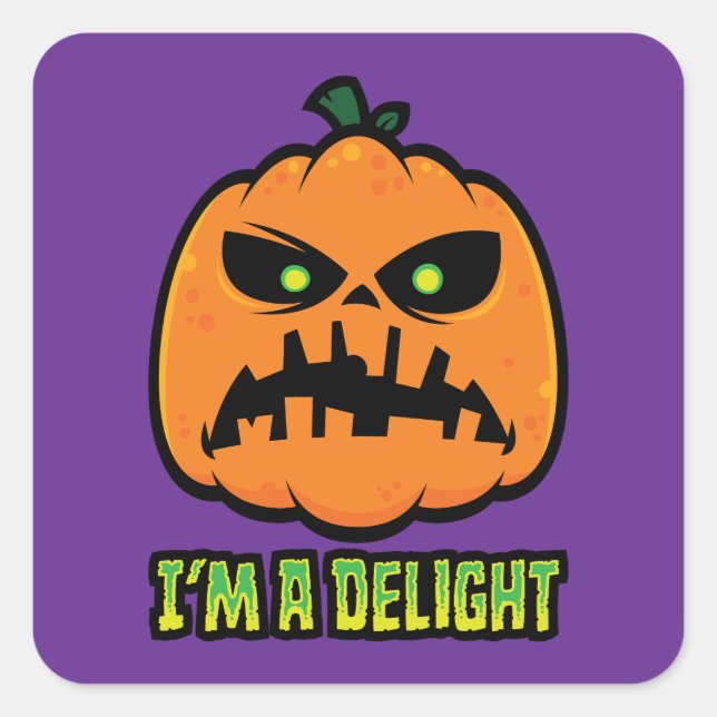 Delightfully Grumpy Jack-O-Lantern Pumpkin Square Sticker (Front)