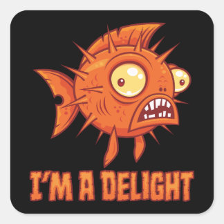 Delightfully Peculiar Paranoid Pufferfish Square Sticker