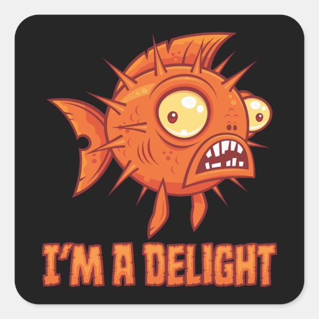 Delightfully Peculiar Paranoid Pufferfish Square Sticker (Front)
