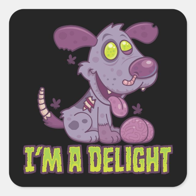Delightfully Rotten Happy Zombie Pup Square Sticker (Front)