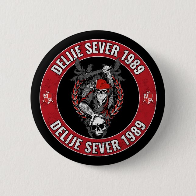 Delije Sever 1989 Crveno Beli Zvezda  Button (Front)