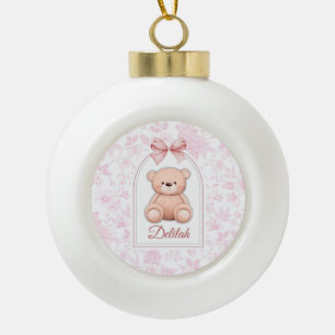 Delilah Custom Pink Teddy Bear Nursery Design Ceramic Ball Christmas Ornament