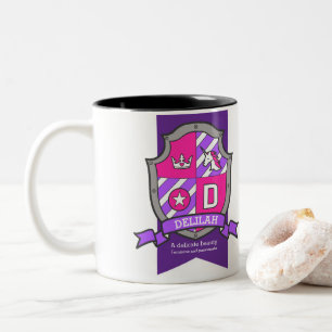 Delilah letter D crest pink unicorn name meaning Two-Tone Coffee Mug