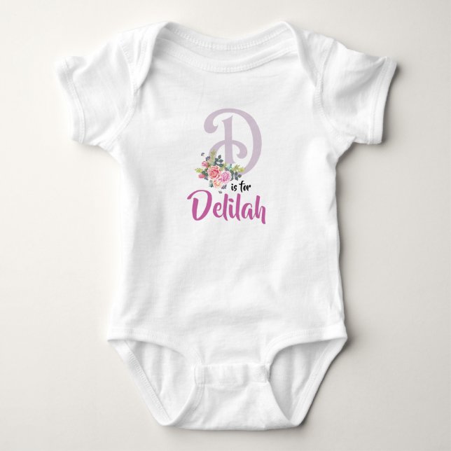 Delilah Name Baby Outfit Letter D Romper Floral (Front)