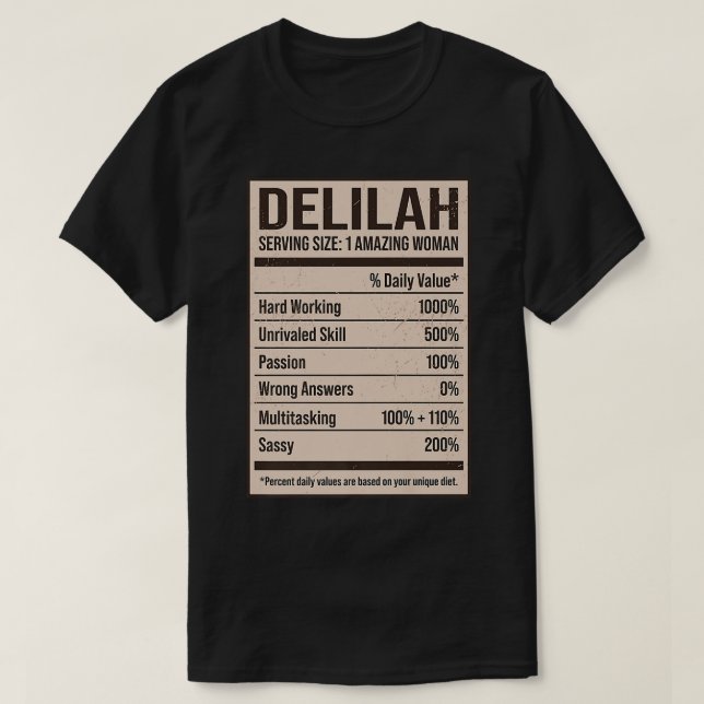 Delilah Nutrition Facts Name Nickname Alias Title  T-Shirt (Design Front)