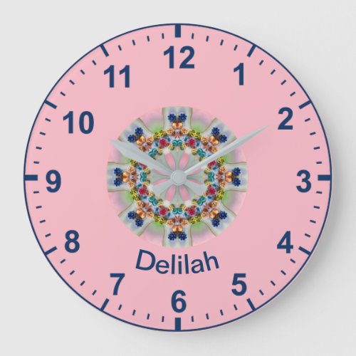 DELILAH  PINK CLOCK  BLING Pastel Fractal 