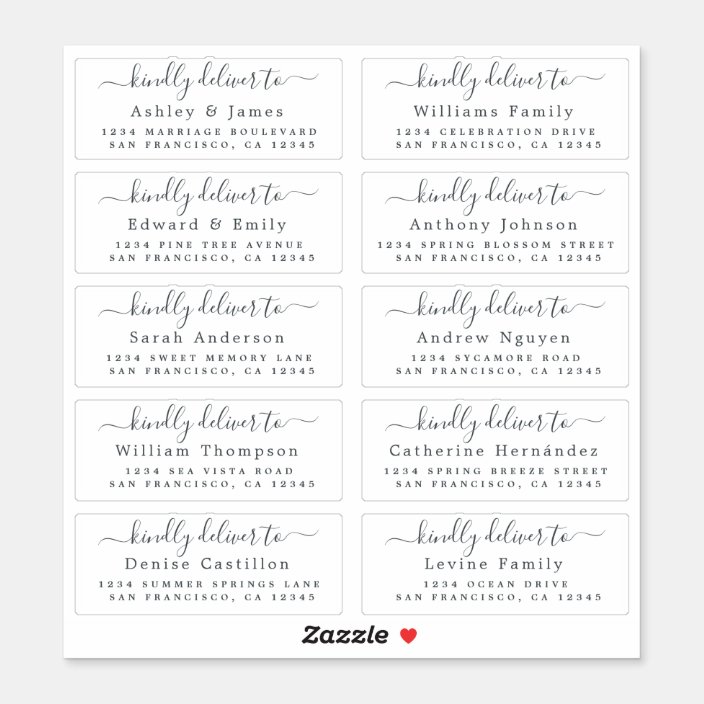 Deliver To Calligraphy Wedding Guest Address Label Zazzle