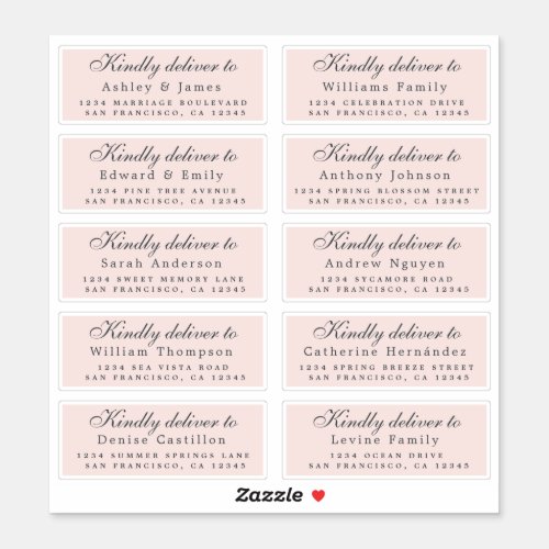 Deliver to Calligraphy Wedding Guest Address Pink Sticker