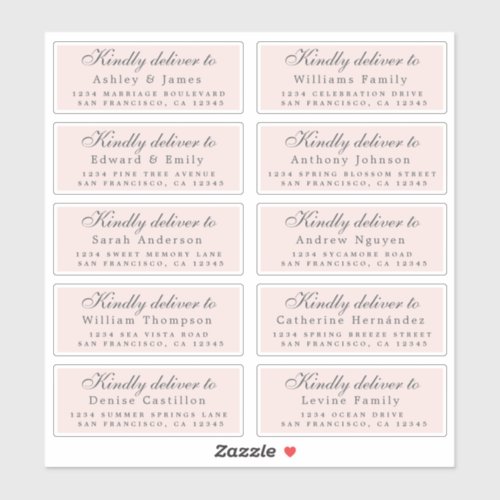 Deliver to Calligraphy Wedding Guest Address Pink Sticker