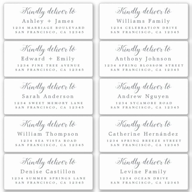 Deliver to Calligraphy Wedding Guest Address Sticker (Front)