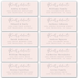 Deliver to Chic Script Pink Wedding Guest Address Sticker