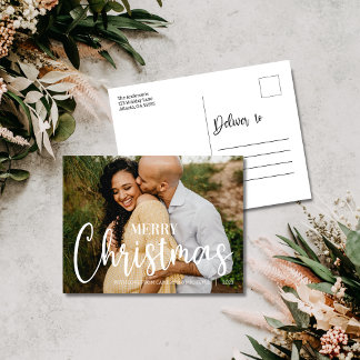 Deliver To Family Christmas Typography Holiday Postcard