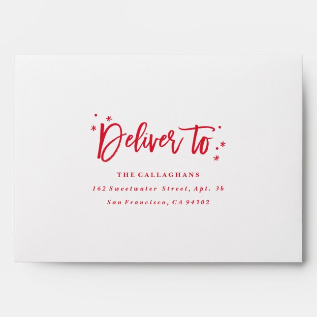 Deliver to red script modern Christmas holiday  Envelope (Front)