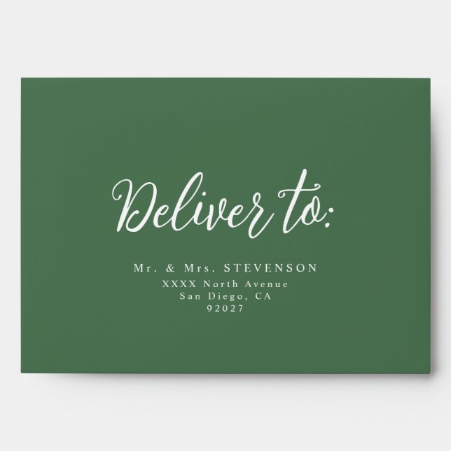 Deliver to Script Green Wedding Address Envelope (Front)