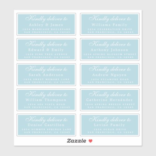 Deliver to Script Wedding Guest Address Blue Sticker