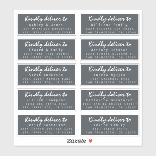 Deliver to Script Wedding Guest Address Off_Black  Sticker