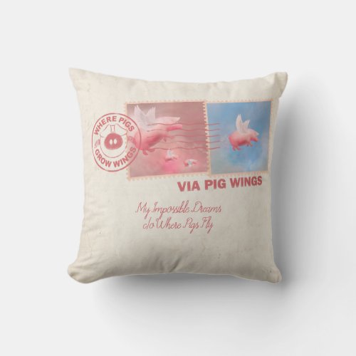 Deliver Yourself_Flying Pig Postage Throw Pillow
