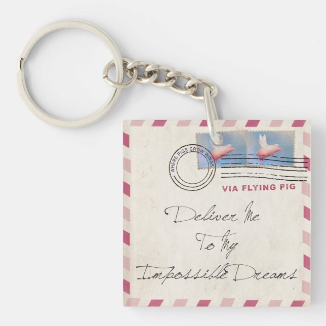 Deliver Yourself Via Flying Pig Keychain (Front)