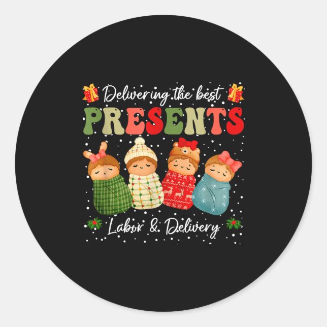 Delivering The Baby Labor Delivery Nurse Christmas Classic Round Sticker (Front)