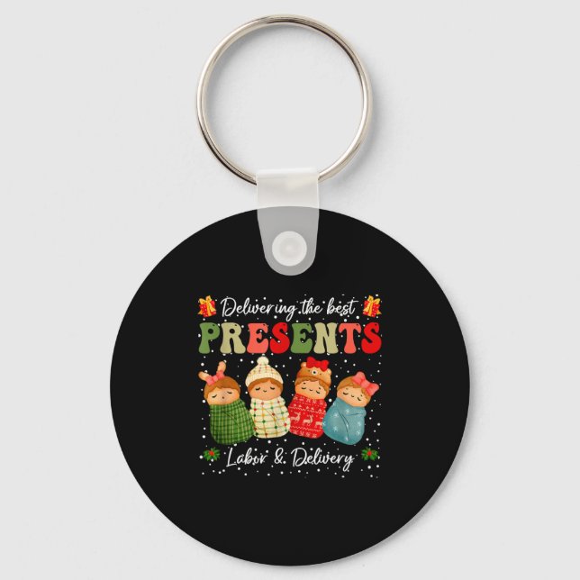 Delivering The Baby Labor Delivery Nurse Christmas Keychain (Front)