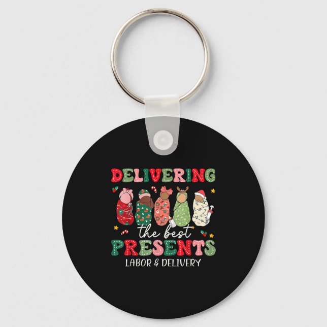 Delivering The Labor Delivery Nurse Christmas  Keychain (Front)