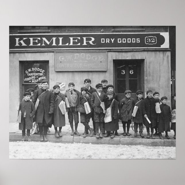 Delivering the Sunday Papers, 1909. Vintage Photo Poster (Front)