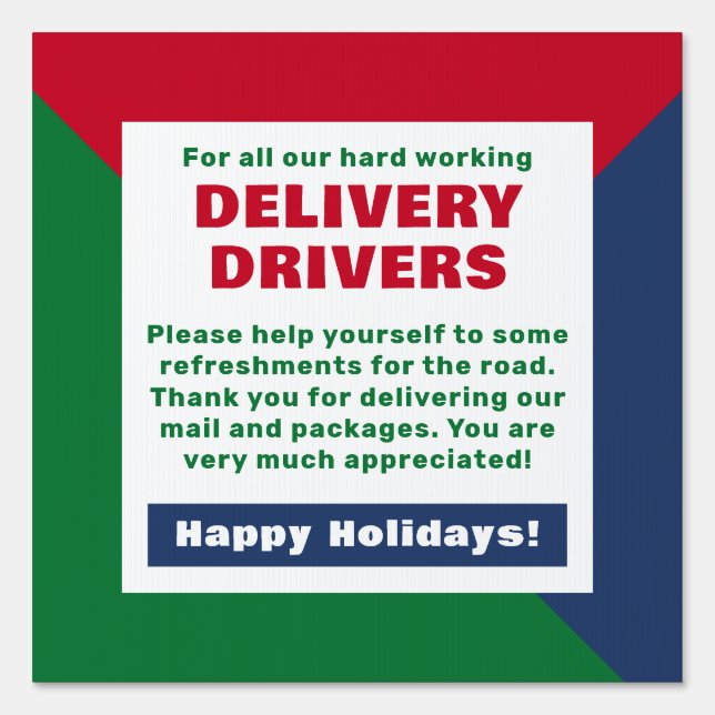 Delivery Driver Snack Basket Green, Red & Navy Sign (Front)