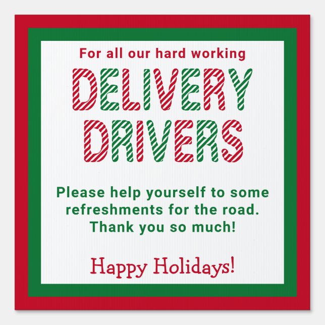 Delivery Driver Thank You Candy Stripe Red & Green Sign (Front)
