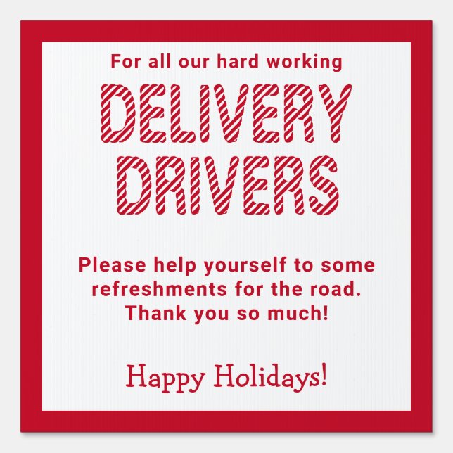Delivery Driver Thank You Candy Stripe Red Sign (Front)