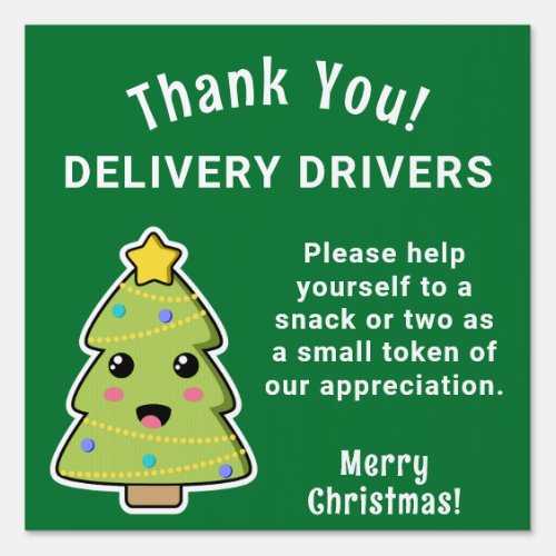 Delivery Driver Thank You Christmas Tree Green Sign