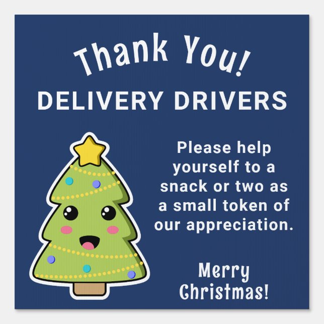 Delivery Driver Thank You Christmas Tree Navy Sign (Front)