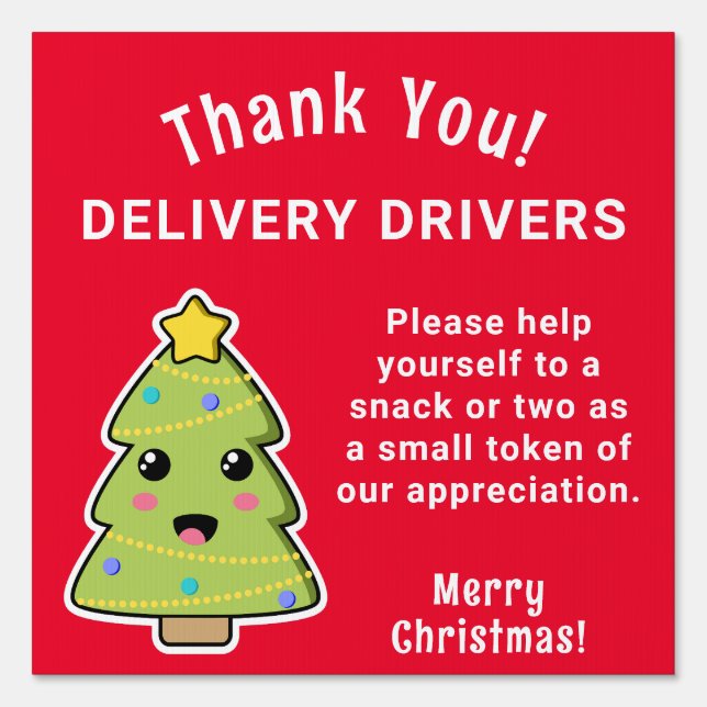 Delivery Driver Thank You Christmas Tree Red Sign (Front)