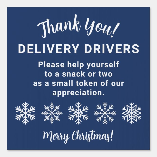 Delivery Driver Thank You Snowflake Navy Sign (Front)