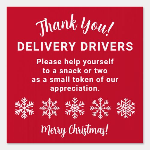 Delivery Driver Thank You Snowflake Red Sign