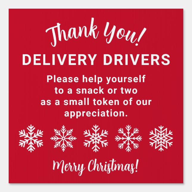 Delivery Driver Thank You Snowflake Red Sign (Front)