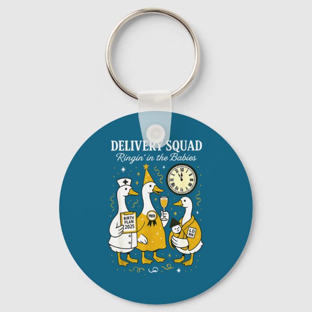 Delivery OB GYN Year New Silly Goose Nurse Midwife Keychain (Front)