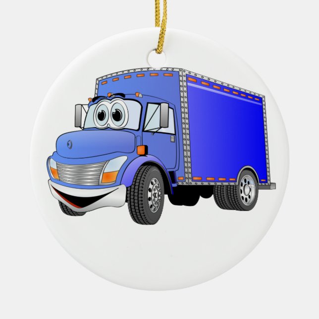 Delivery Truck Blue Cartoon Ceramic Ornament (Front)
