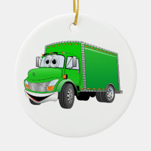 Delivery Truck Green Cartoon Ceramic Ornament