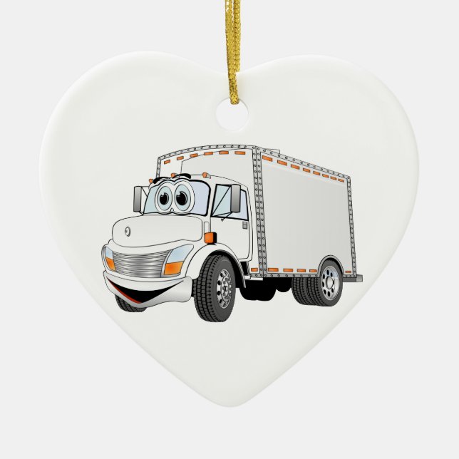 Delivery Truck White Cartoon Ceramic Ornament (Front)